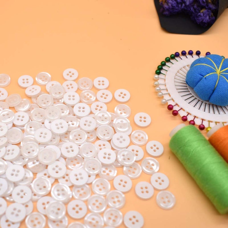 Renashed 11mm 200Pcs Sewing Shirt Resin Buttons 4 Holes White Faux Pearl Finish - Image 4